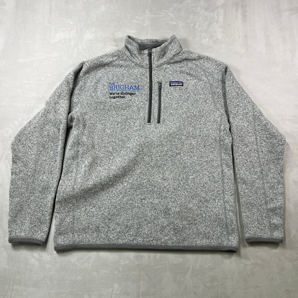 Patagonia Better Sweater 1/4 Quarter Zip Men L Gray Fleece Pullover Company Logo